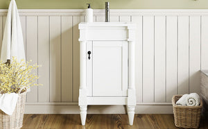 English Elm 18-Inch Modern Bathroom Vanity with Sink Compact Retro Design Durable MDF & Solid Wood Legs Storage-Friendly White N710P257401K