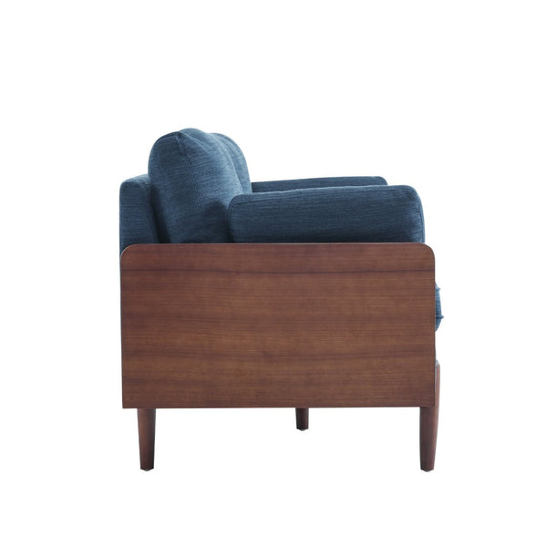 English Elm Mid-century Modern Compact Sofa with Plush Cushions and Rounded Wood Legs for Living Rooms Navy N771P205110U