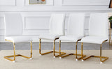 English Elm Luxury Simple Arch Chair - Set Of 4 White Pu Material High Resilience Dining Chair With Arched Metal Gold Leg.