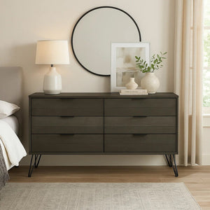 English Elm Contemporary Solid Wood Six Drawer Dresser with Hairpin Legs for Bedroom Storage B056P417104