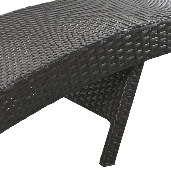 English Elm K&K 80" Outdoor Wicker Chaise Lounge Set of 2 with 2000H UV Wicker, Pull-Out Side Table, 4-Position Recliner Dark Brown WF321204AAD