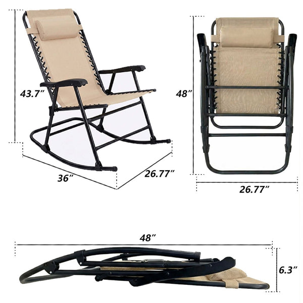 English Elm Oversized Zero Gravity Patio Recliner with Mesh Seat Wood Arms and Cup Holder W5159P446019