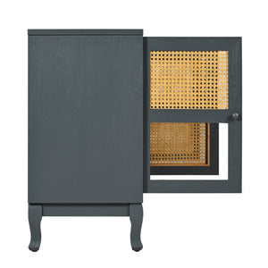 English Elm Retro 4-Door Sideboard with Spacious Adjustable Shelves, Solid Wood Legs, Spray-Painted MDF Finish Antique Dark Grey,Rattan W2696P256247