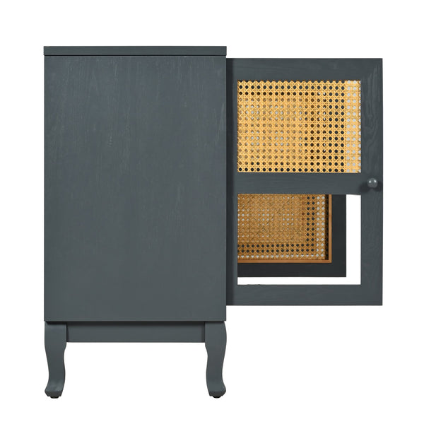 English Elm Retro 4-Door Sideboard with Spacious Adjustable Shelves, Solid Wood Legs, Spray-Painted MDF Finish Antique Dark Grey,Rattan W2696P256247