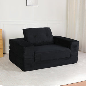 English Elm Compression Human Dog Sofa Bed 3-in-1 Folding Corduroy Floor Couch with Memory Foam Pillow for Living Room Black W3723P376783