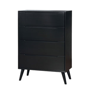 English Elm Black Mid-Century Chest 34"W x17"D x48"H – 4-Drawer Recessed Pulls, Tapered Legs, Sleek Modern Storage B2741P367988