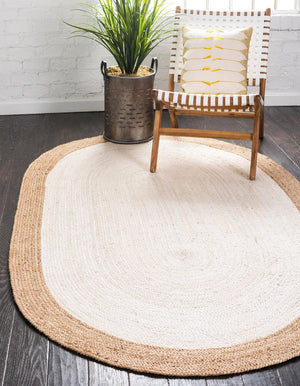 Unique Loom Braided Jute Goa Hand Braided Border Rug White, Natural 3' 3" x 5' 1"