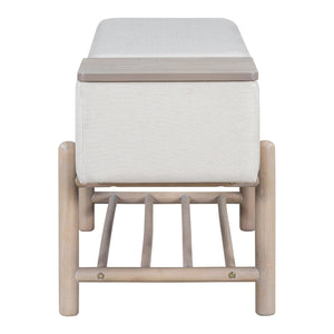 English Elm TREXM Farmhouse Upholstered Storage Bench with Lift-Top Hidden Compartment and Shoe Rack, Durable Comfort Natural N715P308014N