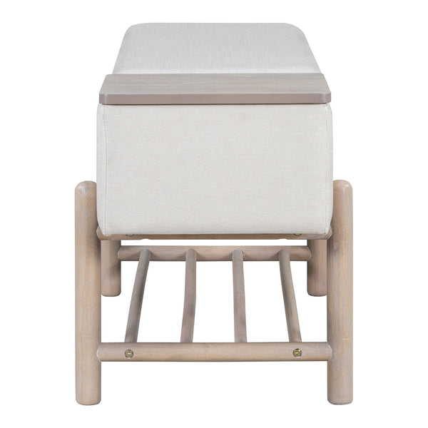 English Elm TREXM Farmhouse Upholstered Storage Bench with Lift-Top Hidden Compartment and Shoe Rack, Durable Comfort Natural N715P308014N