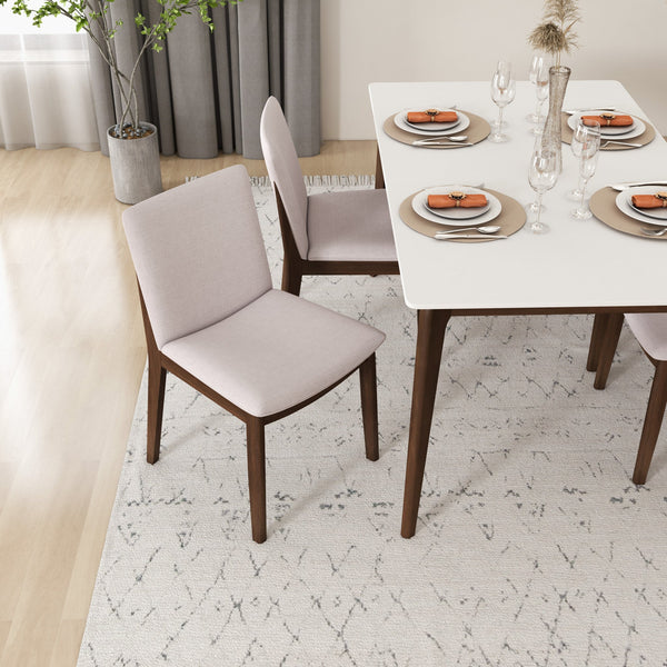 English Elm Ashcroft Furniture - Modern Laura Solid Wood Dining Chairs Set of 2 - Mid-Century Beige Linen Upholstery, Curved Back Comfort B183P201650