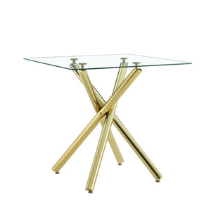 English Elm Modern Glass Pub Set with Gold Chrome Base and White Swivel Stools for Home Bar W3875S00036