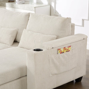 English Elm Convertible Chaise Lounge Sofa Bed With Usb Ports, Cup Holders & Storage – Modern Comfort In Beige N719S002020A