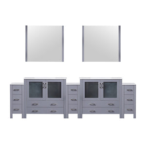 English Elm Dark Grey Double Bath Vanity - 108" W With Side Cabinets, White Ceramic Top & Mirrors For Style B2731S00604