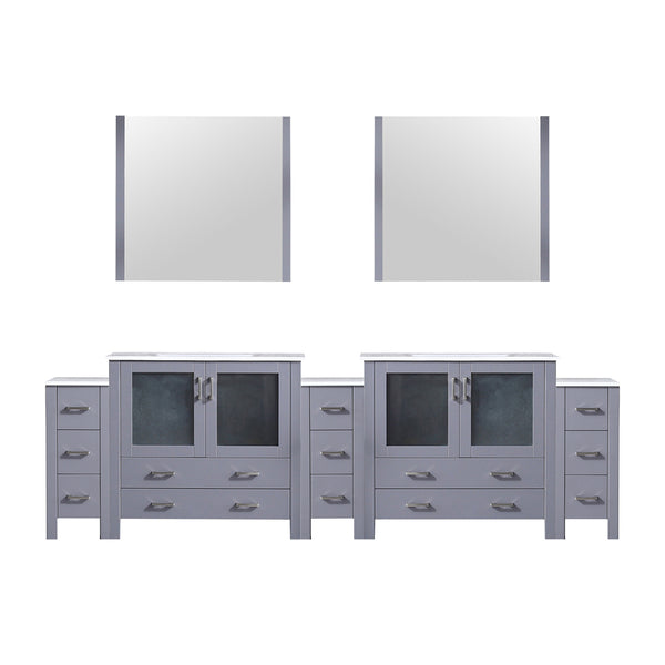 English Elm Dark Grey Double Bath Vanity - 108" W With Side Cabinets, White Ceramic Top & Mirrors For Style B2731S00604