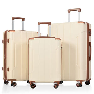 English Elm Luggage Set 3 Piece Abs Hard Shell Expandable Suitcase with Tsa Lock Spinner Wheels Brown White N730P296765O