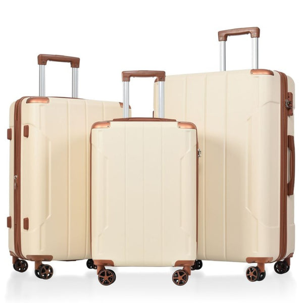 English Elm Luggage Set 3 Piece Abs Hard Shell Expandable Suitcase with Tsa Lock Spinner Wheels Brown White N730P296765O