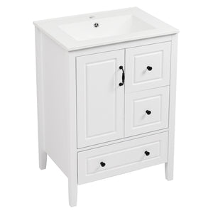 English Elm Christopher Knight Home® - 24 Freestanding Retro Bathroom Vanity with Ceramic Sink, Soft-Close Cabinet & Drawers, Painted MDF Finish White N759P292551K