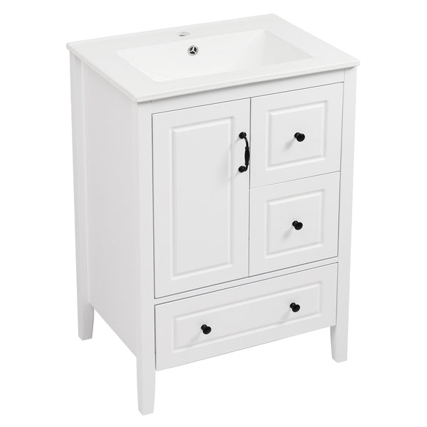 English Elm Christopher Knight Home® - 24 Freestanding Retro Bathroom Vanity with Ceramic Sink, Soft-Close Cabinet & Drawers, Painted MDF Finish White N759P292551K