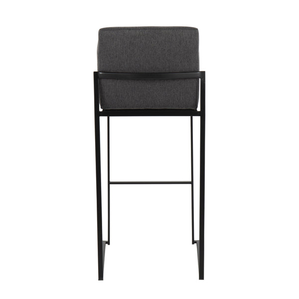English Elm Fuji Contemporary High Back Barstools Set Of 2 - Stylish Charcoal Fabric & Black Steel Frame Comfort B202P222183