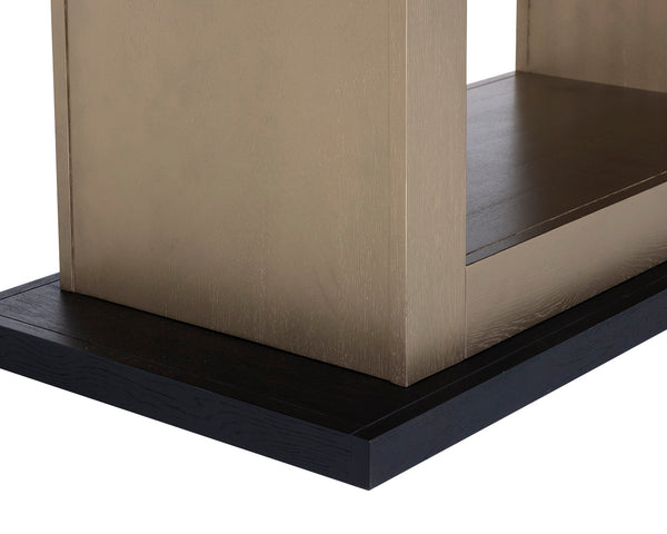 Sunpan Judson 100" Dining Table - Elegant Black Oak with Unique Texture & Warm Brass Accents for Your Home