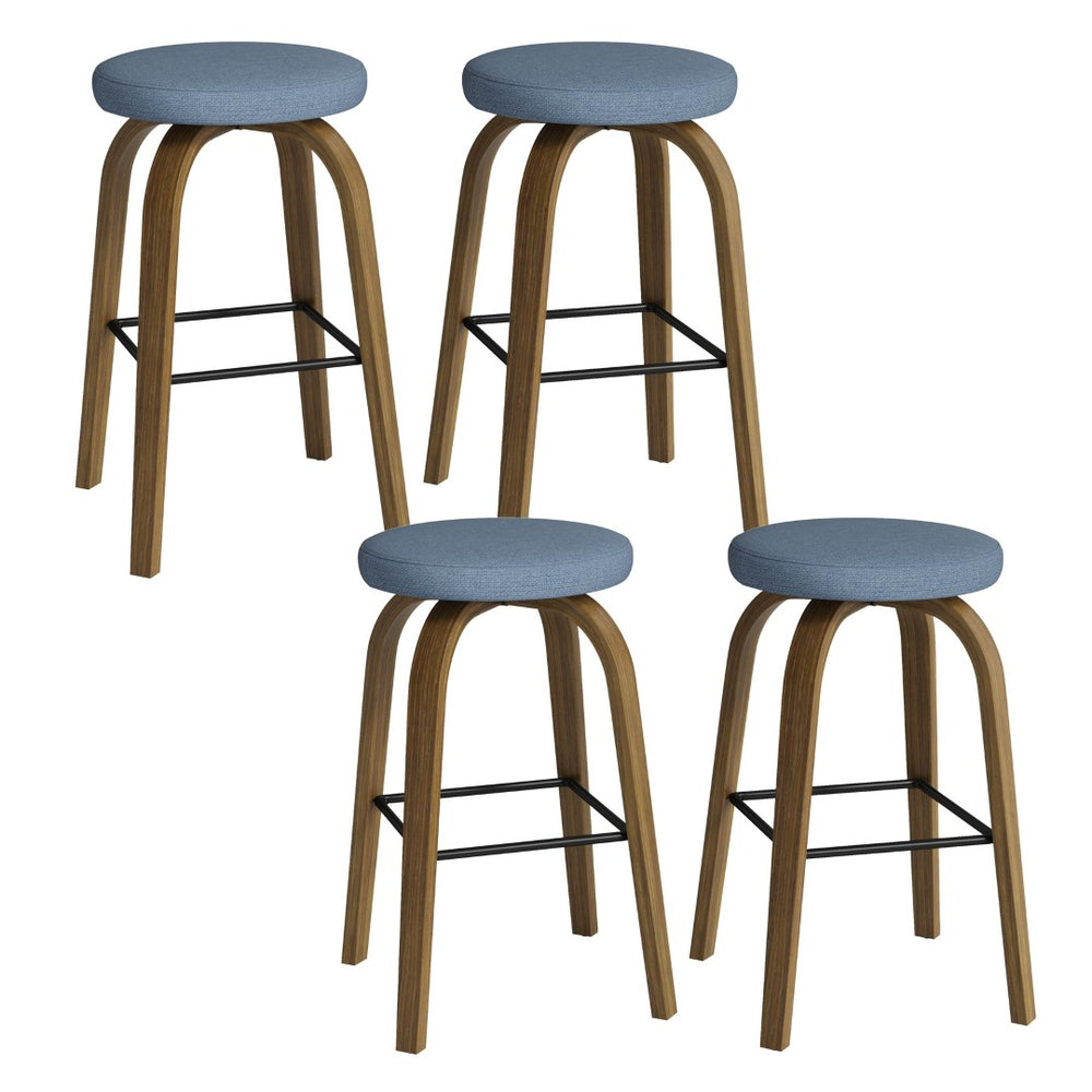English Elm Swivel Backless Counter Stools Set of 2 with Fabric Seat Bentwood Legs Mid-century Modern Blue W3107P446559