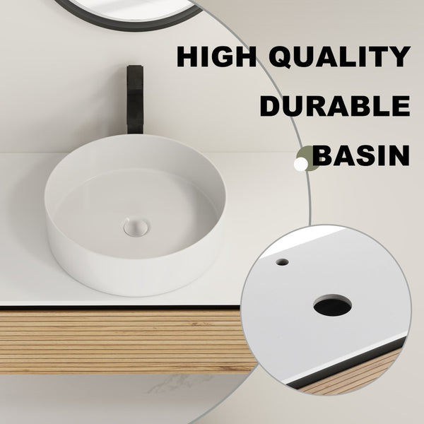 English Elm 36'' Floating Wall Mounted Vanity Plywood Cabinet with Ceramic Vessel Sink Soft Close Drawer W999S00362