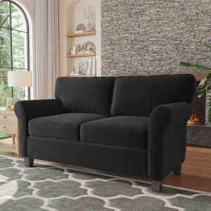 English Elm 57" Corduroy Two Seater Sofa Removable Cushions Solid Wood Frame Compact Living Room Black W2715P433633