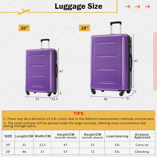 English Elm 2 Piece Abs Hard Shell Spinner Luggage Set with Tsa Lock Expandable Suitcases Purple N732P198745I