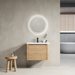 English Elm 28'' Wall-Mounted Bathroom Vanity with Ceramic Sink, Soft-Close Door, Plywood Durability & Space-Saving Design Imitative Oak W999P317929