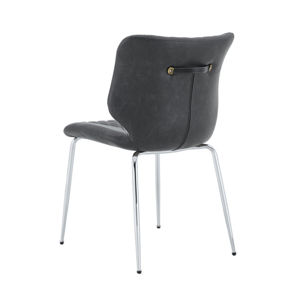 English Elm Dark Oil Waxed Faux Leather Dining Chair Set with Diamond Tufted High Back Metal Legs Dark Gray W3493P444883