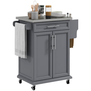 English Elm Homcom Rolling Kitchen Island Cart With Stainless Steel Top, Drawer, Spice Rack & Towel Holder, Gray W2225P200726