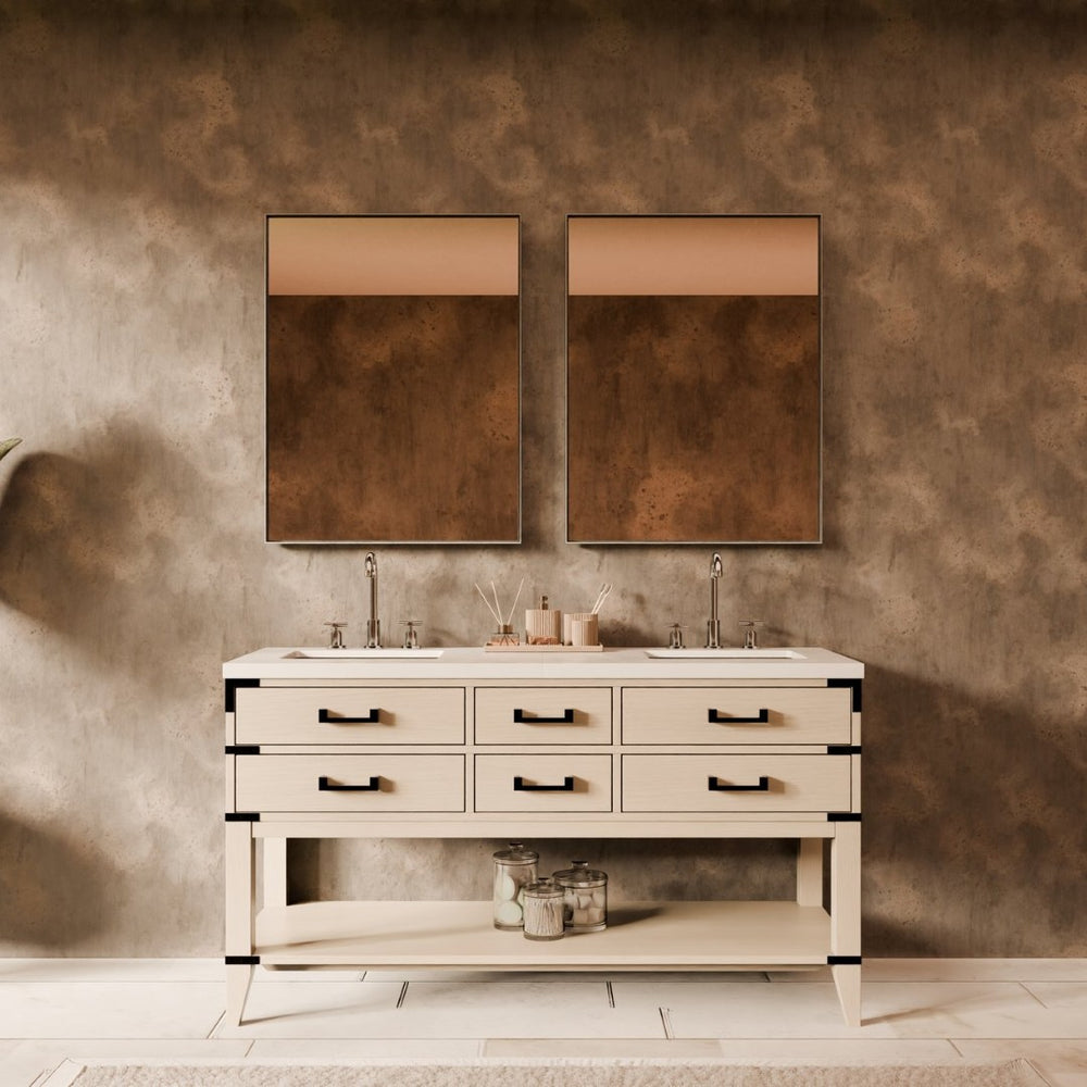 English Elm White Oak Double Bath Vanity Set With White Quartz Top, Mirrors, Ample Storage & Timeless Design B2731S01635-GIGA