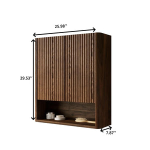English Elm ZULA Solid Wood Door Over-The-Toilet Cabinet with Soft-Close Doors, Striped Curved Design, 32.7" Dark Walnut W2615P380437