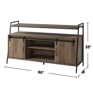 English Elm 60-Inch Rustic Oak And Black Tv Stand With Sliding Barn Doors For Stylish Storage And Organization B016P317063
