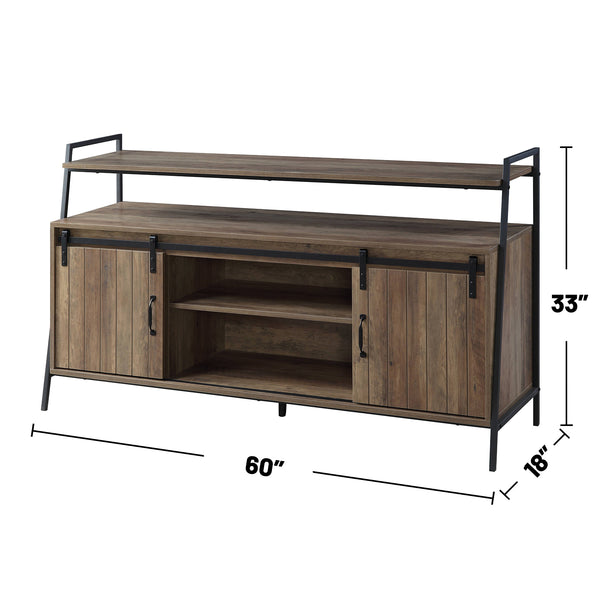 English Elm 60-Inch Rustic Oak And Black Tv Stand With Sliding Barn Doors For Stylish Storage And Organization B016P317063