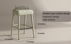 English Elm Backless Blue Fabric Upholstered Counter Stools Set of Two with Padded Seat Footrest Green W5096P400663