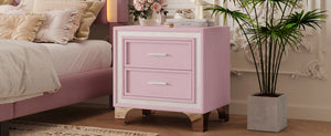 English Elm Mid Century Nightstand Velvet 2-Drawer Bedside Table with Metal Legs, Retro Space-Saving Storage and Durable Finish Pink 23.5 L x 19 W x 17 H N733P183659H