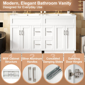 English Elm [video] 60 Inch Dual Sink Bathroom Vanity with Soft Close Doors and Mdf Cabinet N729P000017K