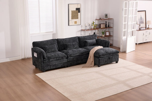 English Elm United We Win 112" Oversized Chenille Sectional Sofa With Storage Ottoman, Usb Ports & Phone Holder W1568S00192-GIGA