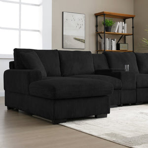 English Elm U Shaped Oversized Sectional Sofa with Double Chaise Console Cup Holders and Usb Port Black W1117S00326