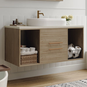 English Elm Modern 38.2" Wall-Mounted Bathroom Vanity With Oval Sink, Floating Design, Soft-Close Drawers & Storage W3136S00012