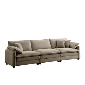 English Elm Mid-Century Modern 3-Seater Sectional Sofa In Luxurious Tan Corduroy With Pillows For Ultimate Comfort W714S00715