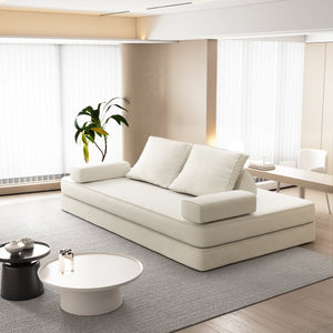 English Elm 86.6"Multifunctional Folding Sofa Bed with Chaise, Fluffy Chenille, Removable Backs & Pillows, Deep Seat Lounge Beige W3219P340665