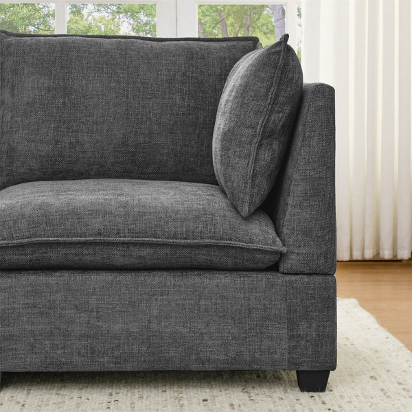 English Elm Comfy Cloud Sectional Chenille Deep Seat Sofa with Ottomans for Living Room Lounging Grey W1117S00285