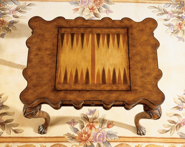 Butler Specialty Bianchi Rectangular Wood Game Table With Hand-carved Details And Reversible Chess-backgammon Top Medium Brown Mdf,Resin,Lauan Wood,Wrought Iron 464070-butler