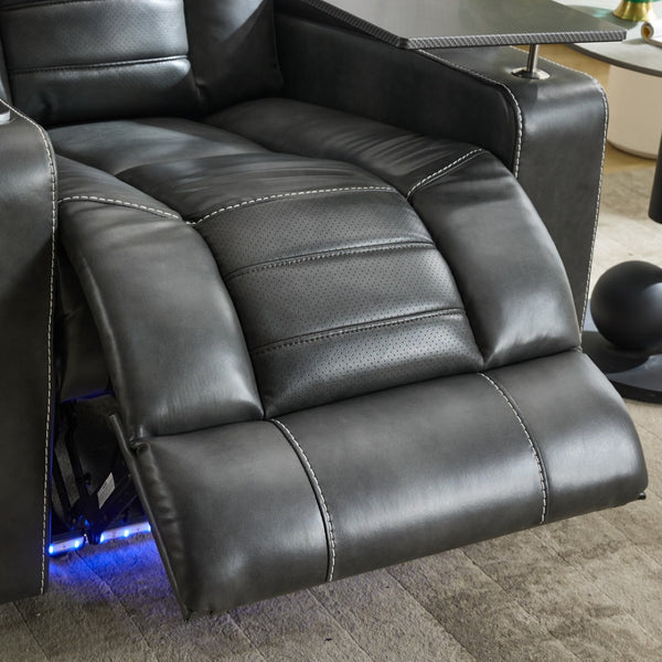English Elm P42 Power Recliner with Led Lighting Wireless Charging and Faux Leather Home Theater Seat W1805P211241