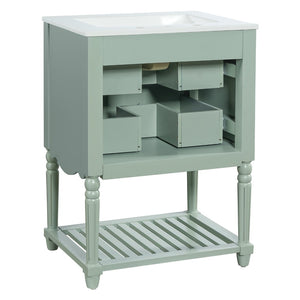 English Elm 24'' Vintage Bathroom Vanity with Ceramic Sink Soft Close Drawers Open Shelf Green N710P411237F