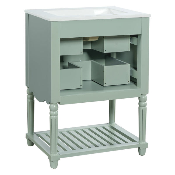 English Elm 24'' Vintage Bathroom Vanity with Ceramic Sink Soft Close Drawers Open Shelf Green N710P411237F