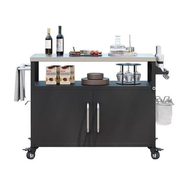 English Elm K&K 54.5" Outdoor Kitchen Island with 1.6" Stainless Top, Locking Wheels, Spice Rack & Bottle Opener N707P270779B
