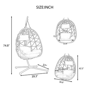 English Elm Egg Chair With Stand – Cozy Indoor Outdoor Hanging Basket Chair For Relaxation & Stylish Decor W1703P163949